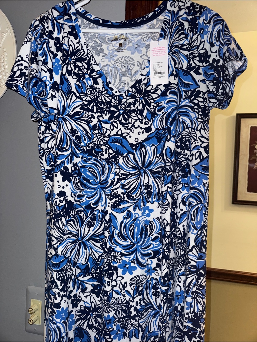 NWT Lilly Pulitzer L Large Etta Maxi Dress Low Tide Navy Blue Pandarama V-Neck